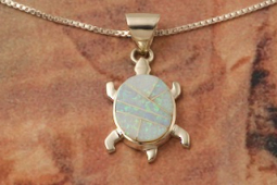 Calvin Begay Fire and Ice Opal Sterling Silver Turtle Pendant